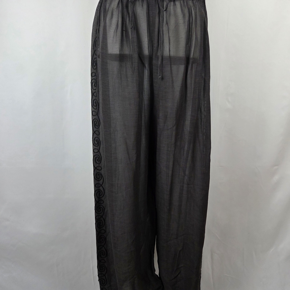 Emporio Armani Black Linen Blend Wide-Leg Sheer Pants - Picture 2 of 10
